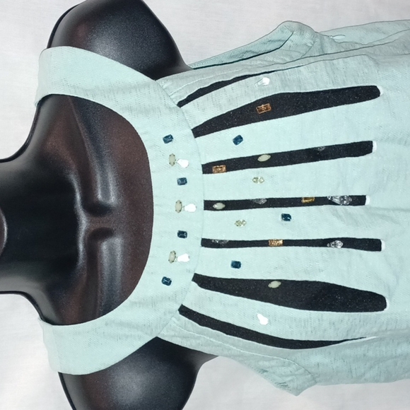 Bernini Designer Dress, mint color w/black lining & lace, embellished,  Size 11 - Picture 2 of 7